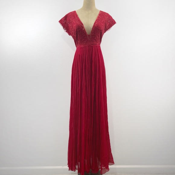 Intimately Free People Red Lace Maxi Dress Deep V-Neck Size XS - Picture 2 of 6